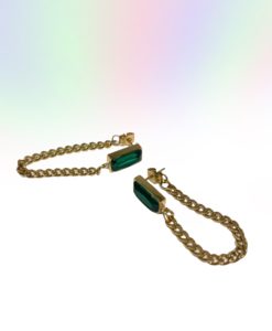 Emerald and Gold Chain Earrings